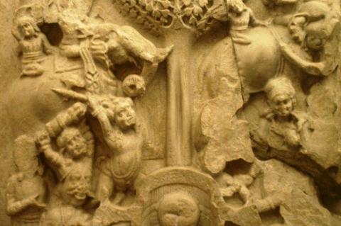 Ataque de Māra al Buddha - Gran stupa de Amaravati, siglo II EC, Museo Guimet